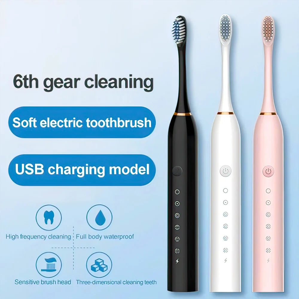 Dual Action Electric Toothbrush for Adults – Sonic + Rotation, 6 Modes, Rechargeable, IPX7 Waterproof