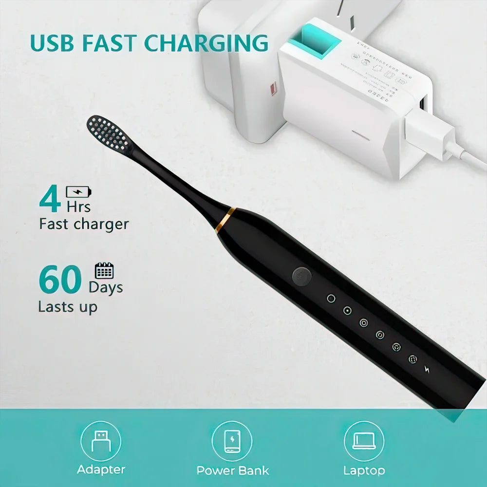 Dual Action Electric Toothbrush for Adults – Sonic + Rotation, 6 Modes, Rechargeable, IPX7 Waterproof